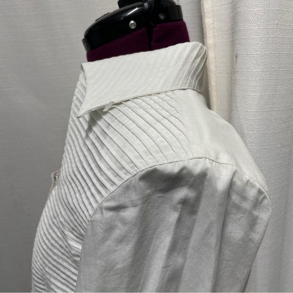 White stylish, unique button up coloured ribbed folds blouse, long sleeve - Picture 9 of 16